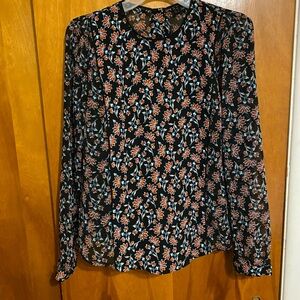 Zara Classic Floral Black Blouse Buttons Down the Back Women’s Size Medium